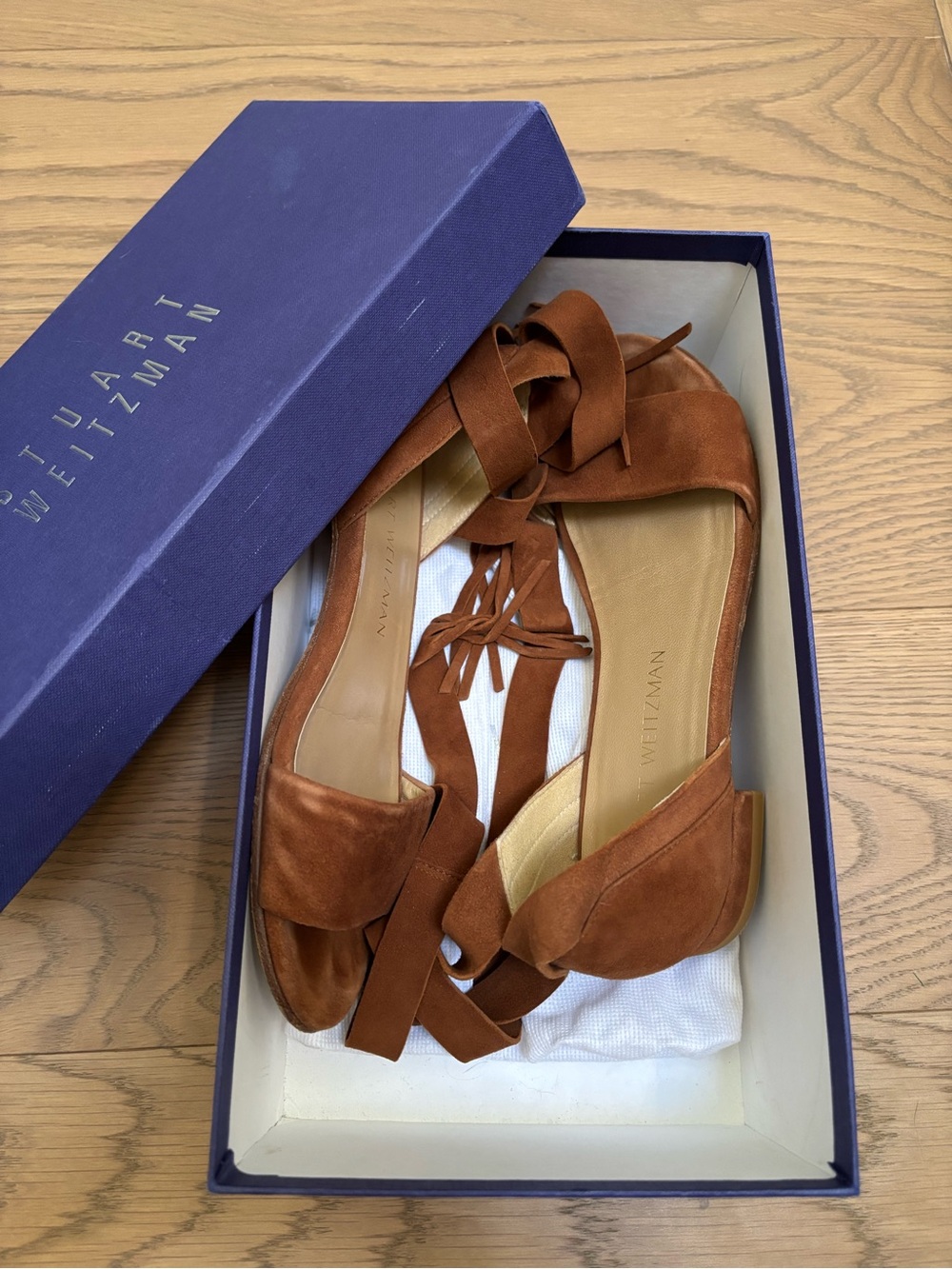 Stuart Weitzman Rust Brown Suede Lace-Up Sandals